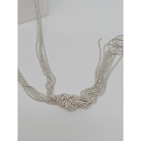 Vintage Petite White & Brass Metal Ball Knotted Tassel Multi Chain 26" Necklace - Picture 3 of 16